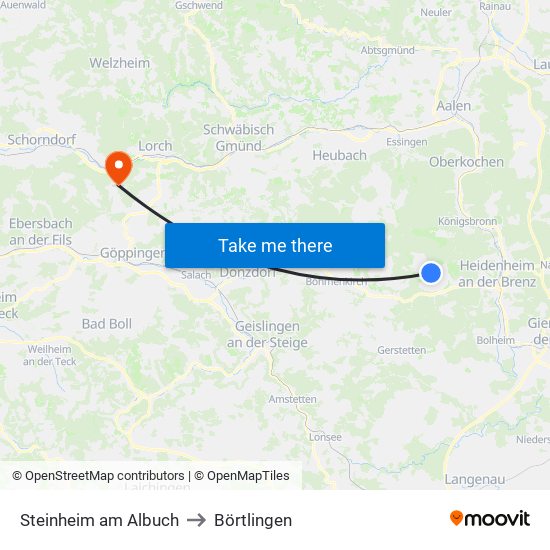 Steinheim am Albuch to Börtlingen map