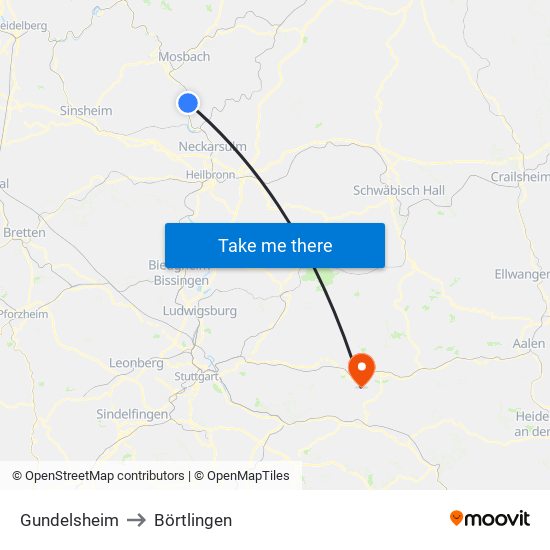 Gundelsheim to Börtlingen map