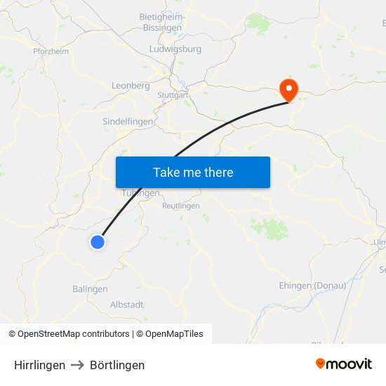 Hirrlingen to Börtlingen map