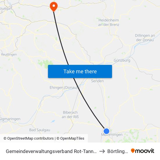 Gemeindeverwaltungsverband Rot-Tannheim to Börtlingen map