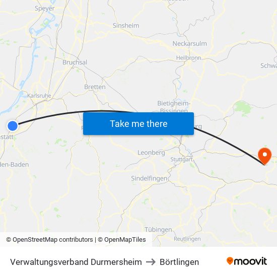 Verwaltungsverband Durmersheim to Börtlingen map