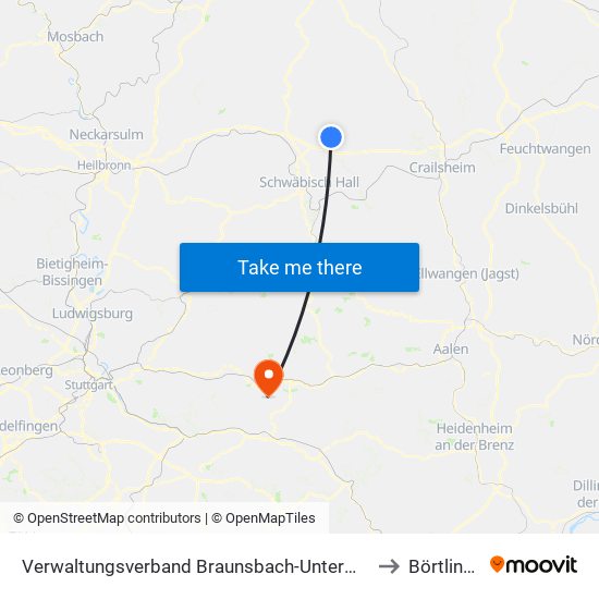 Verwaltungsverband Braunsbach-Untermünkheim to Börtlingen map