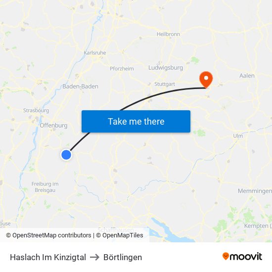 Haslach Im Kinzigtal to Börtlingen map