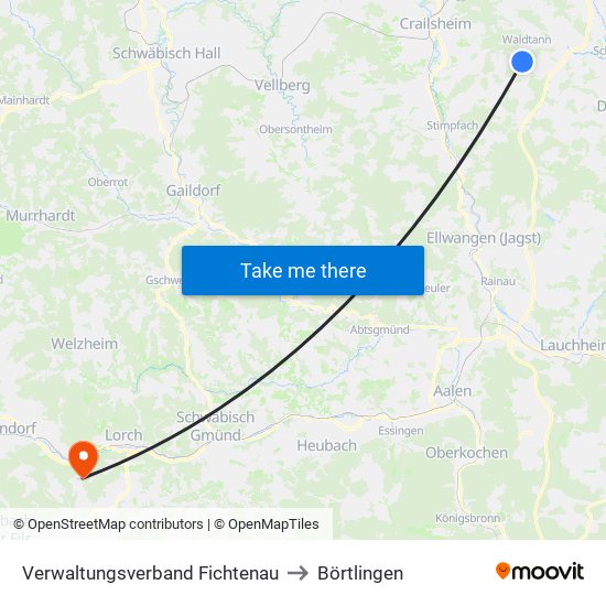 Verwaltungsverband Fichtenau to Börtlingen map