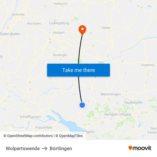 Wolpertswende to Börtlingen map