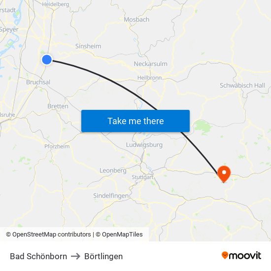 Bad Schönborn to Börtlingen map