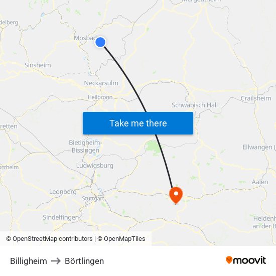 Billigheim to Börtlingen map