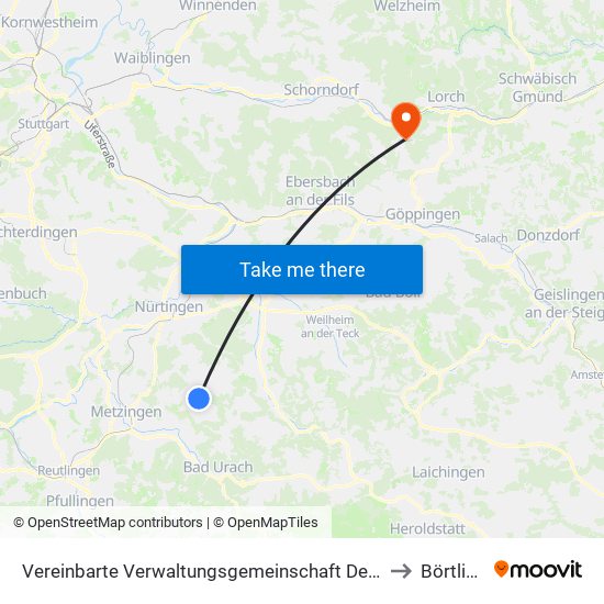 Vereinbarte Verwaltungsgemeinschaft Der Stadt Neuffen to Börtlingen map