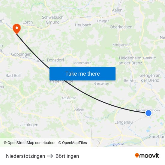 Niederstotzingen to Börtlingen map