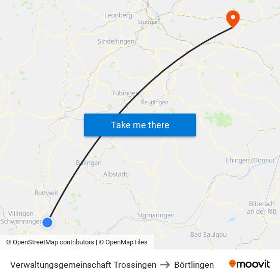 Verwaltungsgemeinschaft Trossingen to Börtlingen map