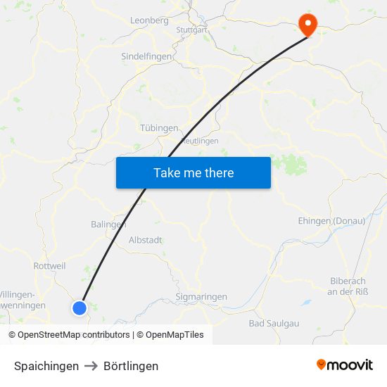 Spaichingen to Börtlingen map