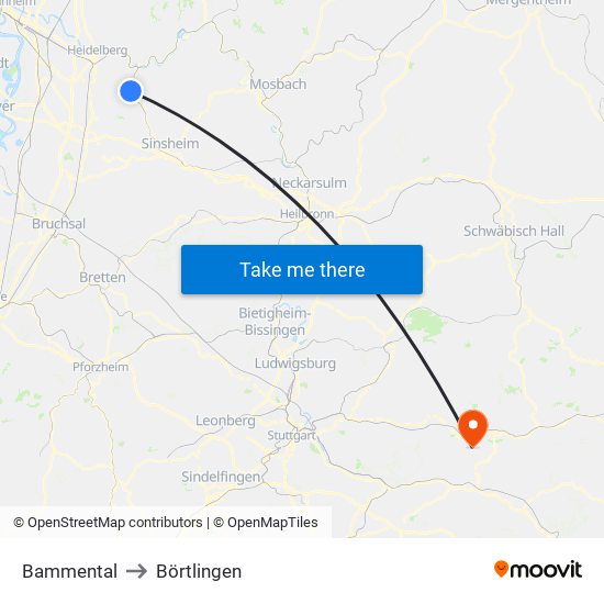 Bammental to Börtlingen map