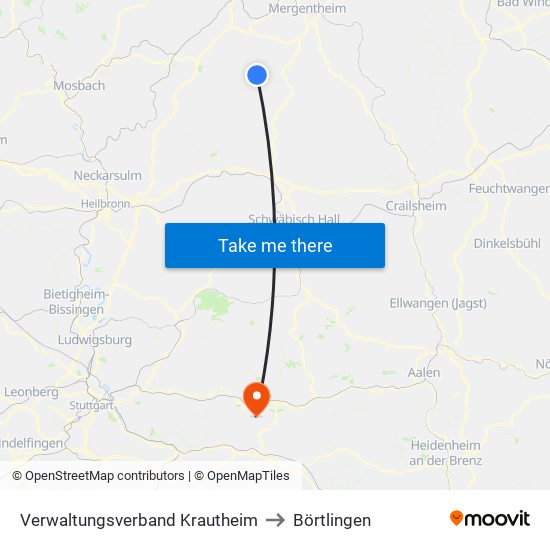 Verwaltungsverband Krautheim to Börtlingen map