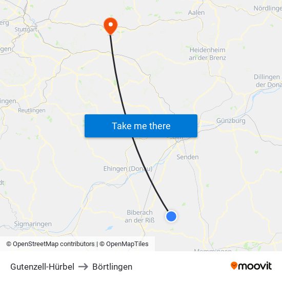Gutenzell-Hürbel to Börtlingen map