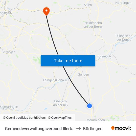 Gemeindeverwaltungsverband Illertal to Börtlingen map