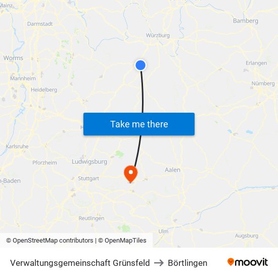 Verwaltungsgemeinschaft Grünsfeld to Börtlingen map