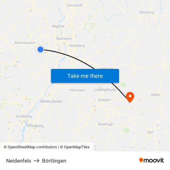 Neidenfels to Börtlingen map