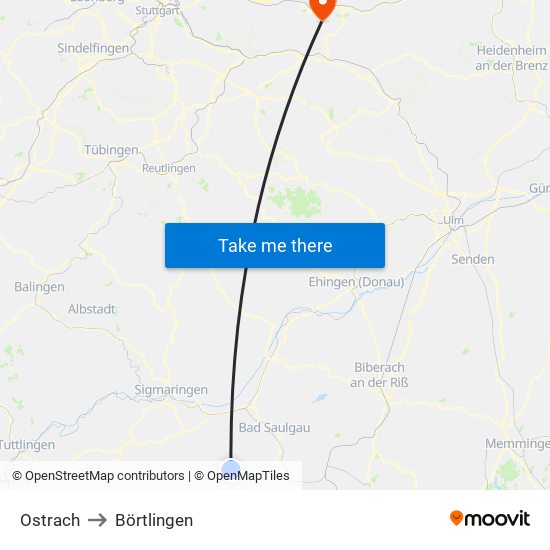 Ostrach to Börtlingen map