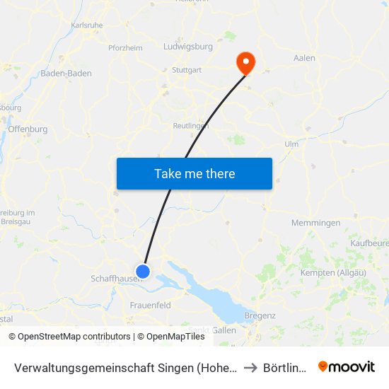 Verwaltungsgemeinschaft Singen (Hohentwiel) to Börtlingen map