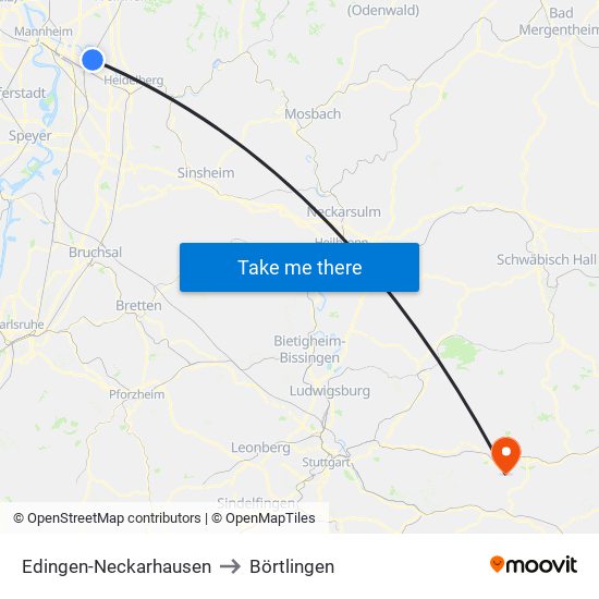 Edingen-Neckarhausen to Börtlingen map