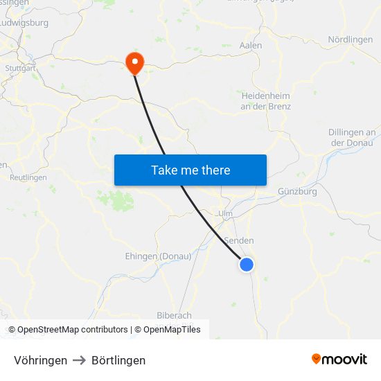 Vöhringen to Börtlingen map