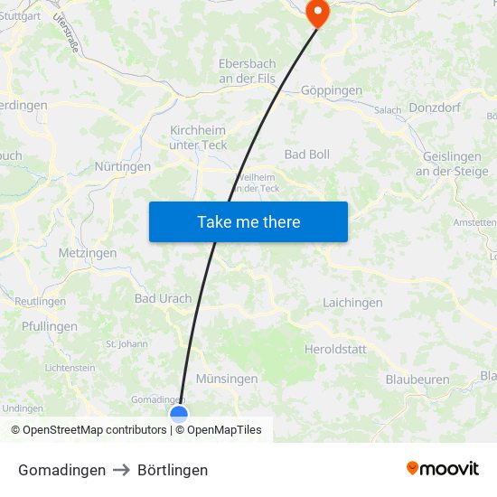 Gomadingen to Börtlingen map