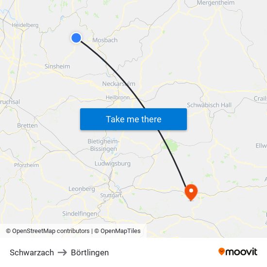 Schwarzach to Börtlingen map