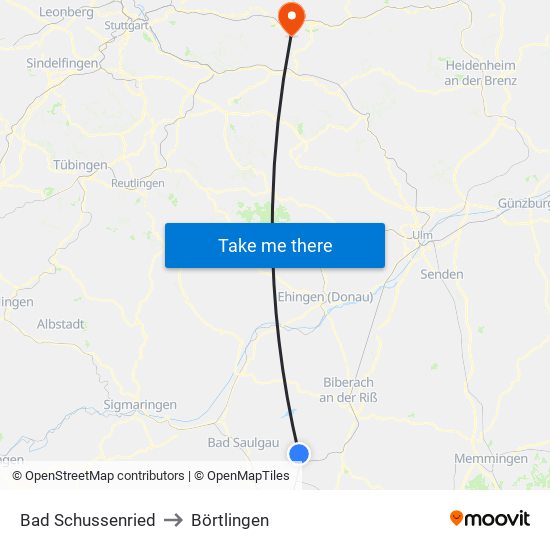 Bad Schussenried to Börtlingen map