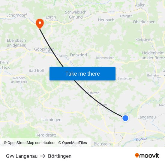 Gvv Langenau to Börtlingen map