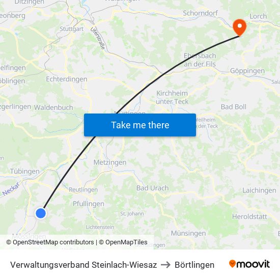 Verwaltungsverband Steinlach-Wiesaz to Börtlingen map