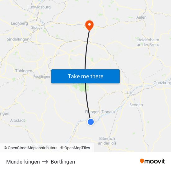 Munderkingen to Börtlingen map