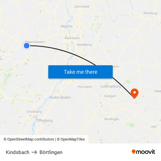 Kindsbach to Börtlingen map