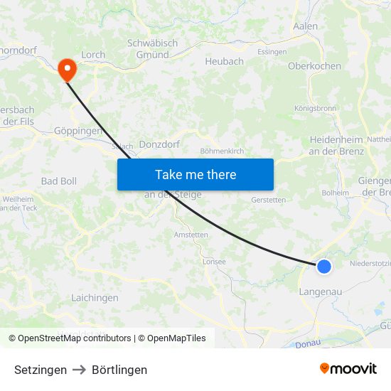 Setzingen to Börtlingen map