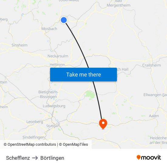 Schefflenz to Börtlingen map