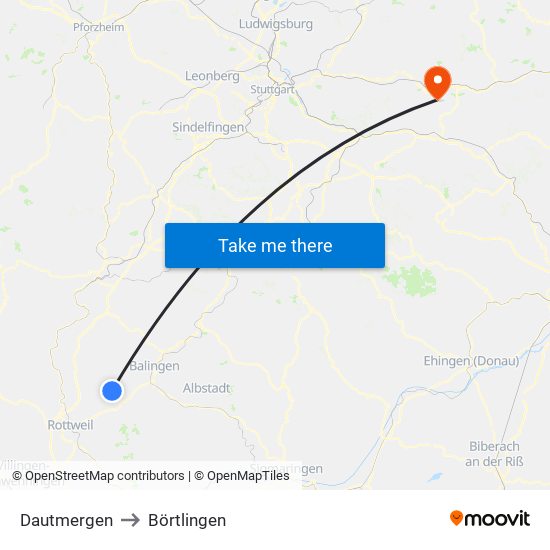 Dautmergen to Börtlingen map