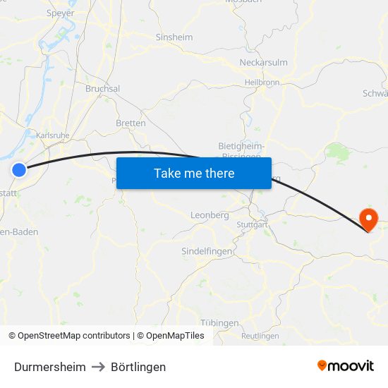 Durmersheim to Börtlingen map