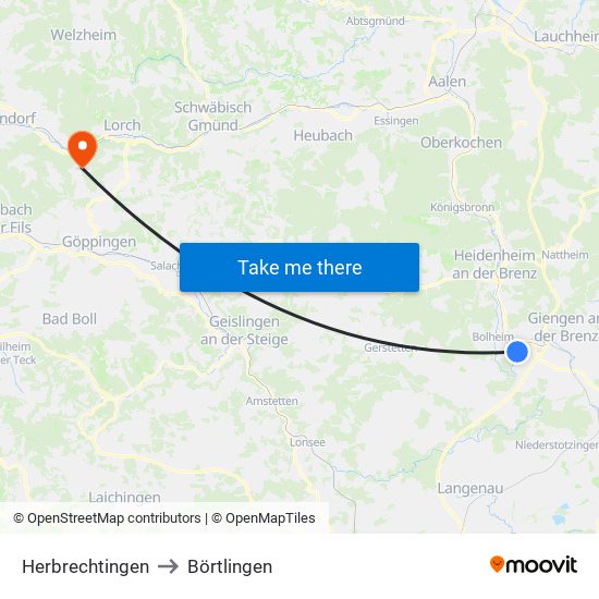 Herbrechtingen to Börtlingen map