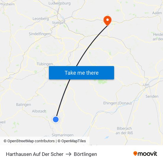 Harthausen Auf Der Scher to Börtlingen map