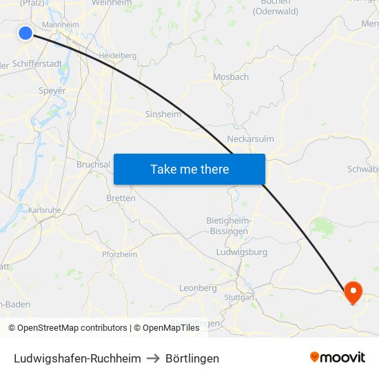Ludwigshafen-Ruchheim to Börtlingen map