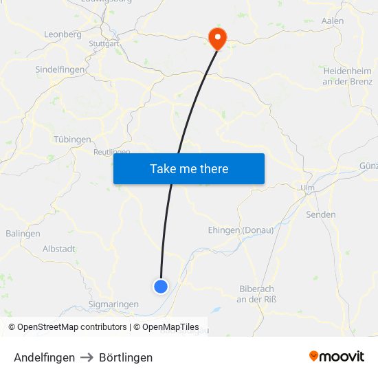 Andelfingen to Börtlingen map