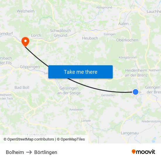 Bolheim to Börtlingen map