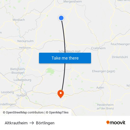 Altkrautheim to Börtlingen map