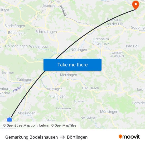 Gemarkung Bodelshausen to Börtlingen map