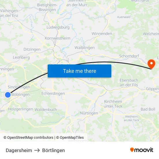 Dagersheim to Börtlingen map