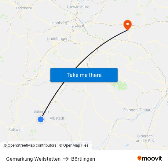 Gemarkung Weilstetten to Börtlingen map