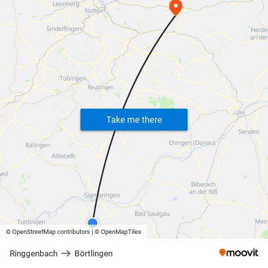 Ringgenbach to Börtlingen map