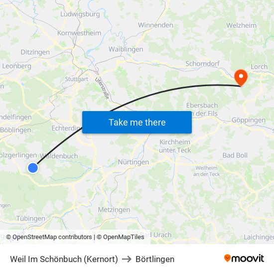 Weil Im Schönbuch (Kernort) to Börtlingen map