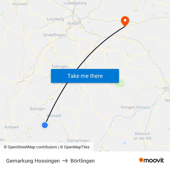 Gemarkung Hossingen to Börtlingen map