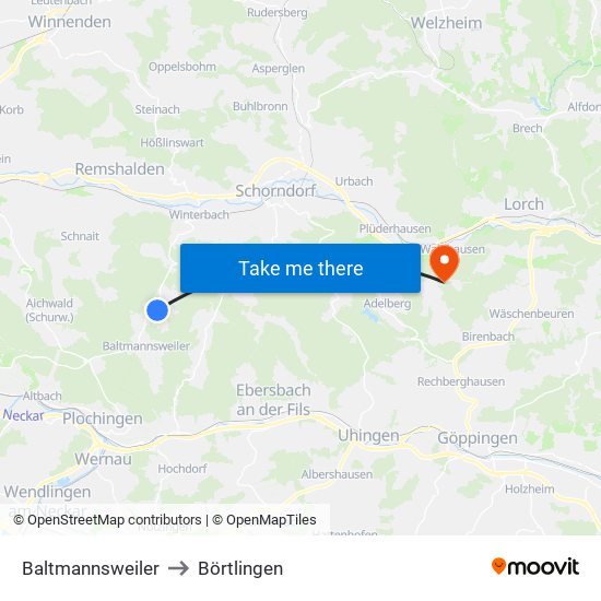 Baltmannsweiler to Börtlingen map