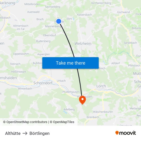 Althütte to Börtlingen map